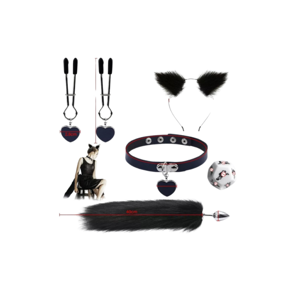 KIT DE PLUG ANAL COLA DE ZORRO CON OREJAS Y DADOS SEXUALES