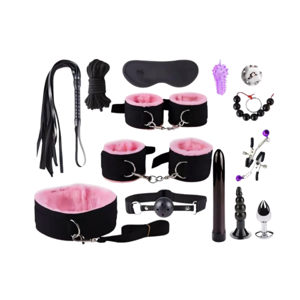 KIT BONDAGE BDSM CON ESPOSAS DE PELUCHE 14 PCS